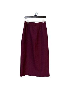 Vtg Sag Harbor Womens Midi Skirt Burgundy Size 10 Elastic Waist Made In Cambodia
